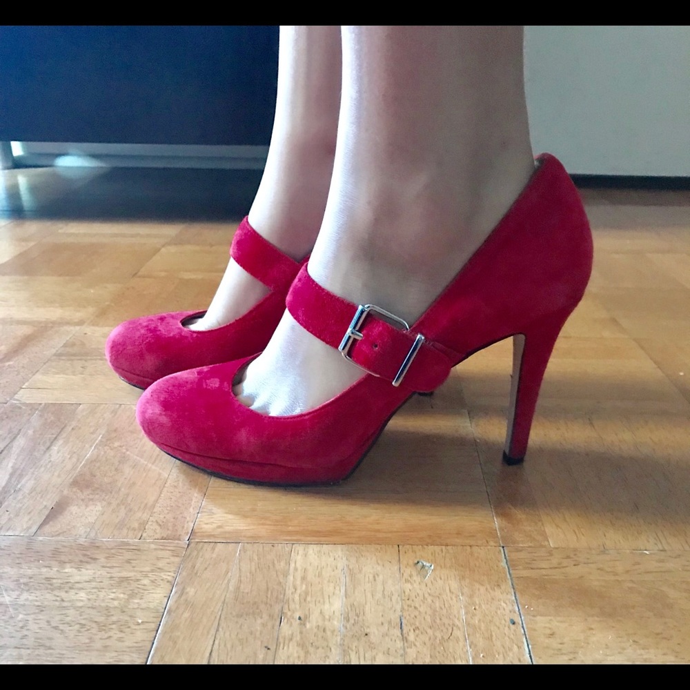 Red Suede Mary Jane Heels